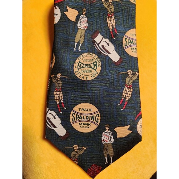 Spalding Neck Tie Golf Golfer Dark Green Made in USA Vintage Look Necktie - Picture 1 of 6